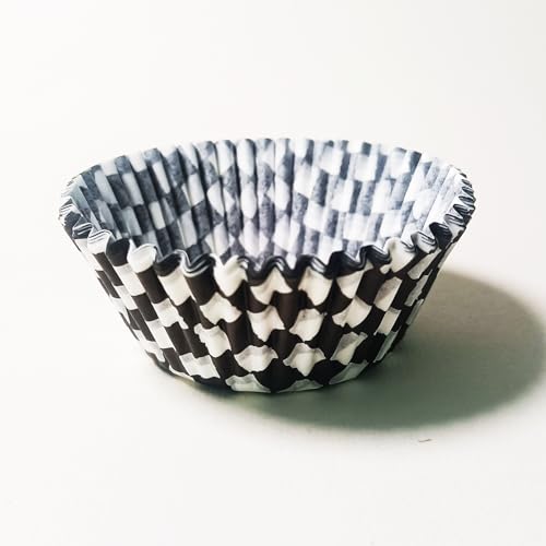 Black & White Checkered Cupcake Liners - 100pcs Halloween Baking Cups - Variation: Black/White