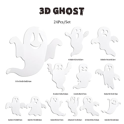 Halloween Ghost Wall Stickers Decor - 24 Pcs Repositionable Ghost Decals for Home & Party