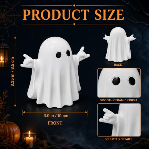 Halloween Ghost Figurine Rock - Cute White Resin Holiday Decor Ornament