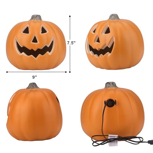 9-Inch Round Smile Face Halloween Jack-o'-Lantern Light Up Pumpkin Lantern - Indoor Outdoor Safety Decor