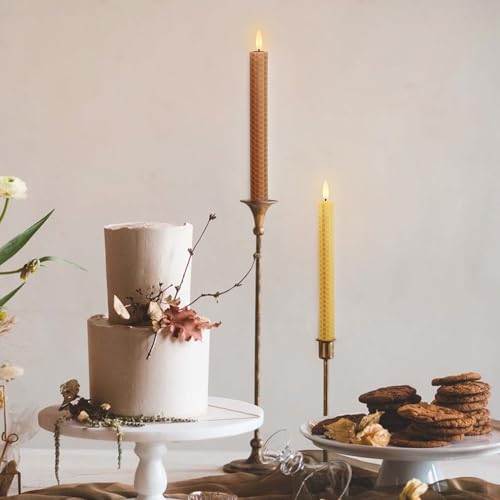 Brown Honeycomb Flameless Taper Candles with Timer & Remote - Set of 4