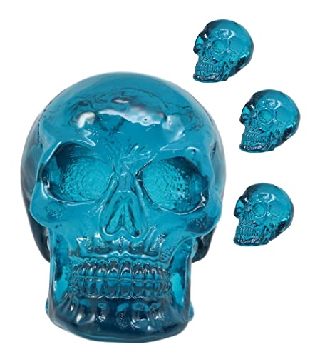 Set of 4 Translucent Witching Hour Skull Miniatures - Blue Halloween Decor
