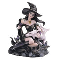 Fantasy Witch Figurine with Black and White Dragon - 6 Inch Decorative Sculpture