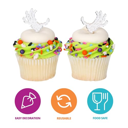 Halloween Skeleton Hands Cupcake Toppers - Food Safe Plastic Decor, 24 Pack