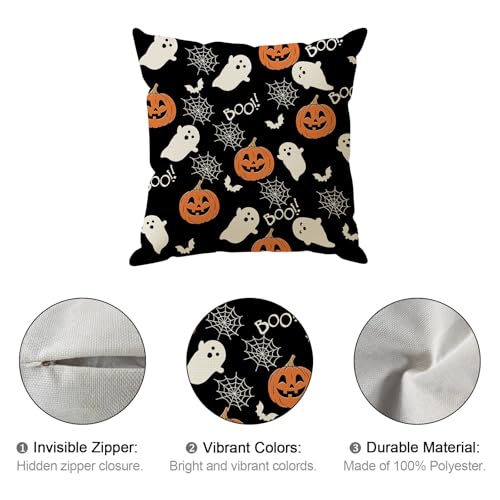 Ghost Bat Spider Web Halloween Throw Pillow Cover 16x16 Inches - Home Decor