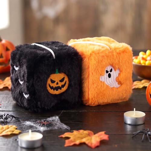 Halloween Fuzzy Dice for Car Rear View Mirror - Plush Black and Orange Decor