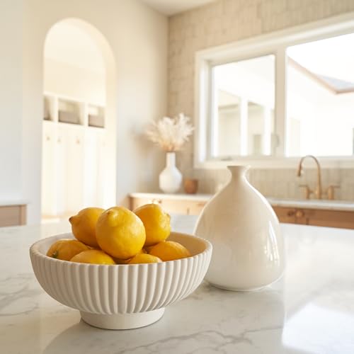 Decorative Concrete Fruit Bowl - Large Gray Key Bowl for Kitchen or Table - Handcrafted Modern Design