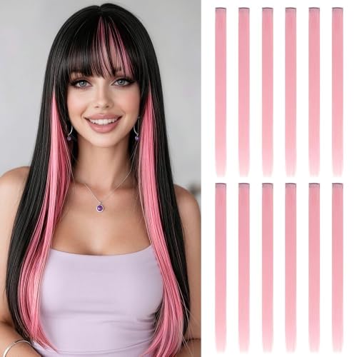 Colored Hair Extensions Light Pink 20 Inch Clip-In Set - 12 Pcs, Safe & Vibrant