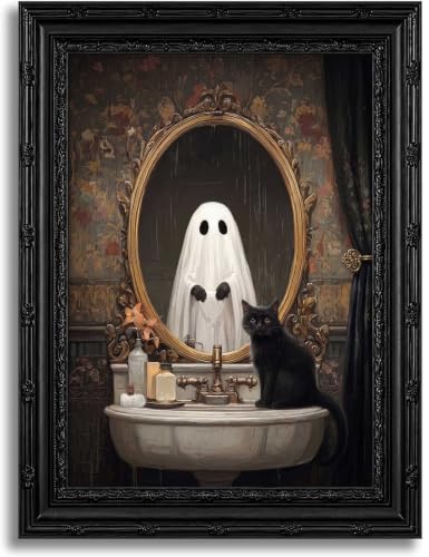 Ghost Halloween Canvas Wall Art 16x12 Inches - Framed Gothic Ghost Decoration