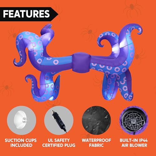 Inflatable Halloween Car Decor with Octopus Tentacles & LEDs for Outdoor Trunk or Treat