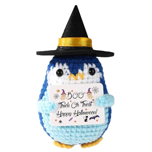 Cute Crochet Halloween Doll with Witch Hat - Blue Home Decor Gift