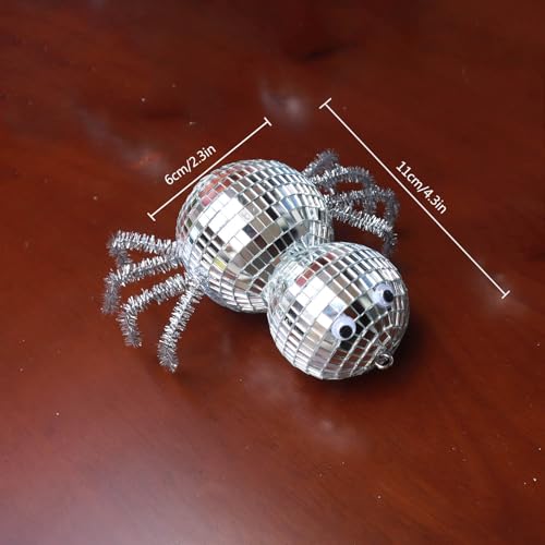 Halloween Spider-Shaped Disco Ball Ornament with Silver Silk Thread - Party & Home Decor