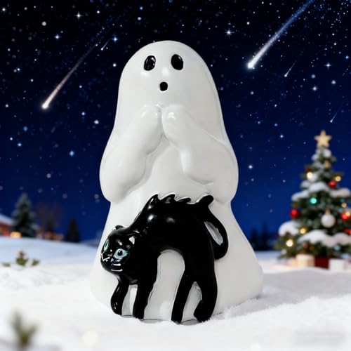 Ghost Cat Halloween Resin Figurine - Cute Spooky Ghost Decoration with Variation