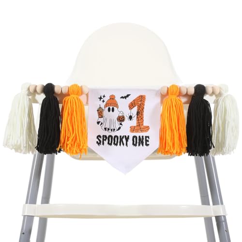 Halloween Spooky First Birthday High Chair Banner Embroidered Decor