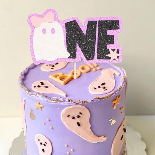 Halloween Ghost First Birthday Cake Topper - Halloween Theme Decor with Glitter
