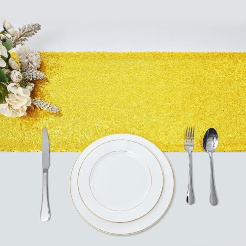 Yellow Sequin Table Runner 12x72 Inches - 2 Pack, Elegant Table Decor