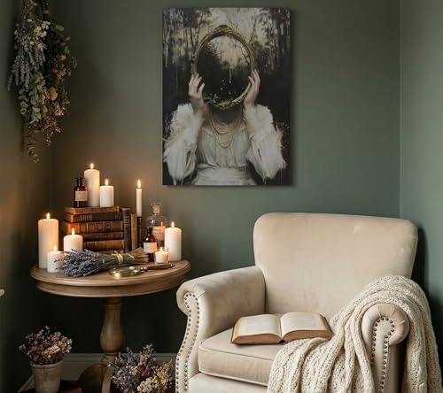 Gothic Victorian Canvas Wall Art - Elegant Woman with Pearls & Lace - Brown - 16x24in