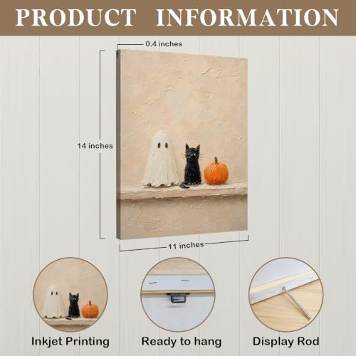 DIENADFX Fall Ghost Black Cat Pumpkin Canvas Wall Art Decor 11x14 - gostB