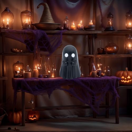 Halloween Ghost Figurine Set - Spooky Cute Indoor Decorations, 2 Pack Black & White