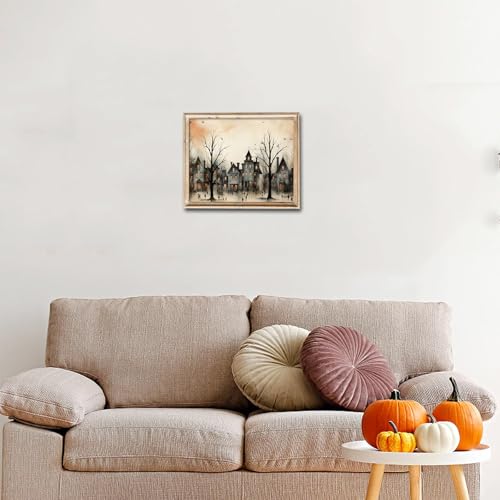 Haunted House Canvas Wall Art Print - 10x8 Inch Dark Gothic Halloween Decor - Unframed