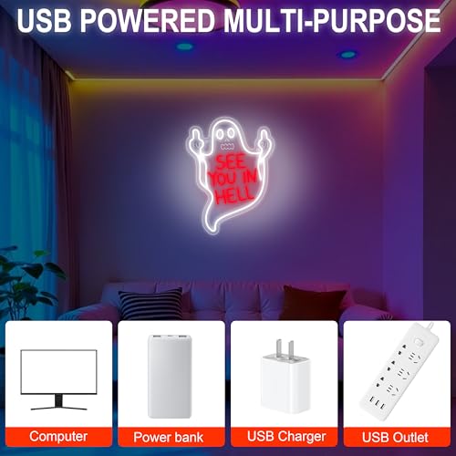 See You In Hell Neon Sign - Spooky Middle Finger LED Wall Decor - Variation: See Hell