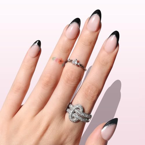 Press On Nails Silver Lining - Short Almond Fake Nails, Reusable Manicure