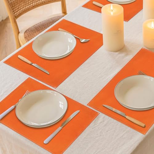 Orange Fall Thanksgiving Placemats Set of 4 12x18 Inches Washable Heat-Resistant Table Mats