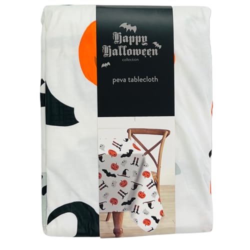 Halloween Vinyl Flannel Backed Tablecloth - Witch Design 52x70 Inches