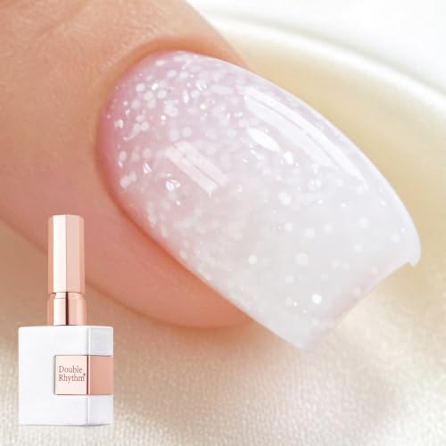 Double Rhythm Milky White Gel Nail Polish with Glitter - Snowflake Glow Variation, 15ML