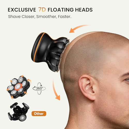 MAXGROOM 7D Head Shaver for Bald Men Black Waterproof Electric Razor