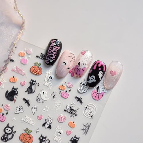 Halloween Nail Stickers Pumpkin Ghost Embossed Design Style 13 - Self-Adhesive Manicure Decals