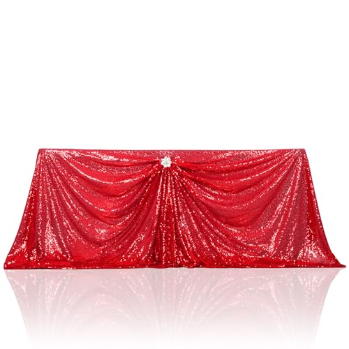 PartyDelight Dark Red Sequin Tablecloth 90x132 Inch Rectangular - Festive Event Decor
