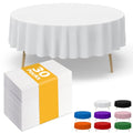 White Plastic Tablecloth - 84 Inch Round, 30 Pack Disposable Cover for Parties