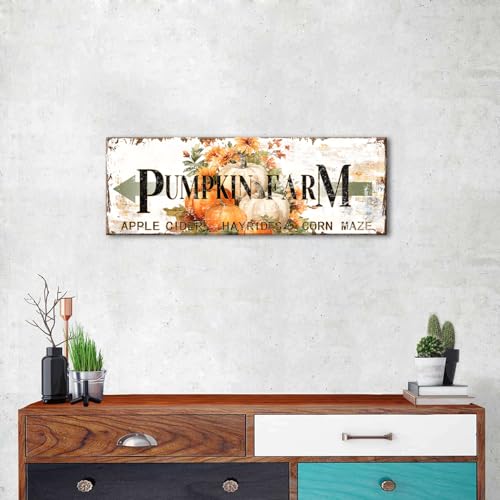 Fall Pumpkin Wall Art Canvas - Rustic Autumn Decor for Kitchen & Door - 6x17 Inches - Pumpkin-1