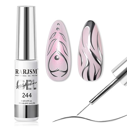Metallic Silver Nail Art Gel Liner with Thin Brush - Mirror Chrome Effect 8ml