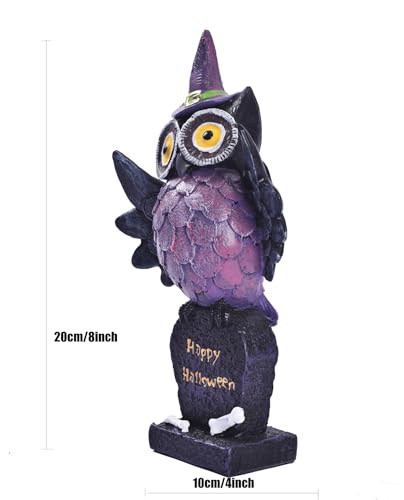 Purple Resin Owl Statue Decor Halloween Witch Hat Figurine Indoor Home Accent