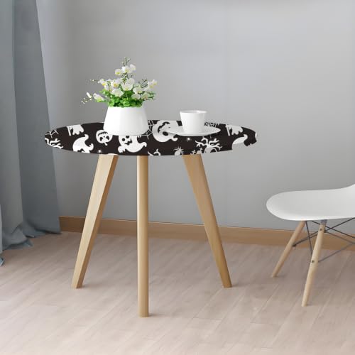 Halloween Fitted Round Tablecloth 20 Inch Set of 2 Elastic Spandex Fabric Pumpkin Ghosts