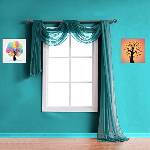 Teal Sheer Window Scarf Valance 55 x 360 for Elegant Home Decor - Grey Teal Variation