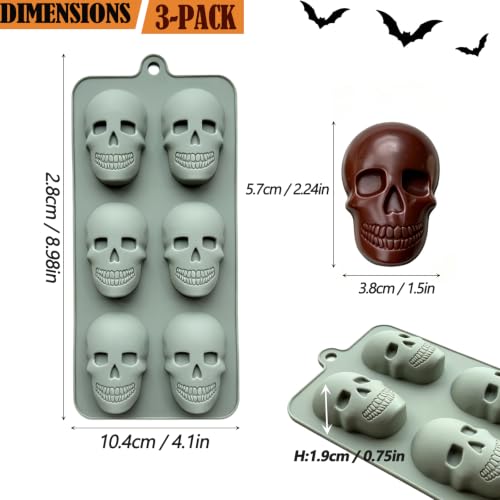 Halloween Skull Silicone Mold 3-Pack for Candy Soap & Candle Making - Gray Variation