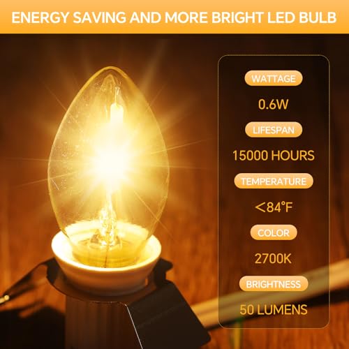 Leelosp 2 Pack LED C7 Light Cord with 10 Bulbs - 19.7 FT Christmas Village Lighting - Adjustable Brightness