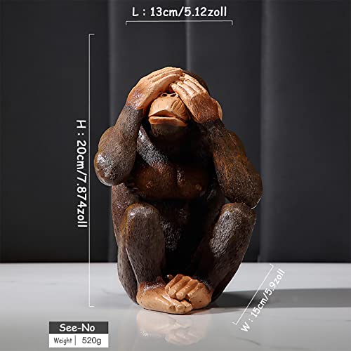Set of 3 Monkey Statues - Hear No Evil See No Evil Speak No Evil Resin Sculptures for Home Office Decor - Large Brown Monkeys