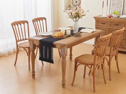 Black Table Runner 12x71 Inches with Tassels Boho Rustic Farmhouse Decor