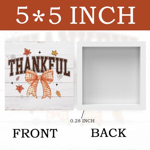 Thanksgiving Fall Decorations Bow Wooden Box Sign for Holiday Home Decor