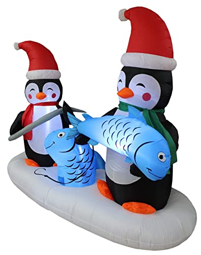 6 Ft Christmas Inflatable Penguins Fishing on Polar Bear & Lighted Penguin Yard Decor Bundle