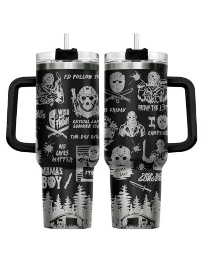 CreepyBlack2 40 oz Insulated Halloween Horror Characters Tumbler with Handle