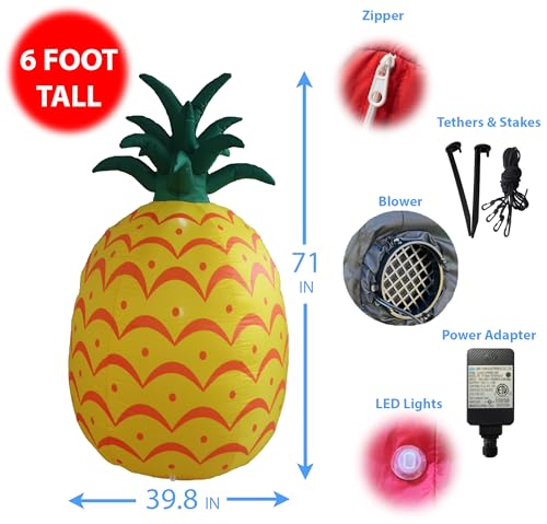 6 Foot Tall Jumbo Inflatable Yellow Pineapple for Parties and Outdoor Decor