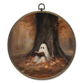 Ghost Fall Round Wall Art Decor - Halloween Bookish Rustic Autumn 10x10in - Variation 4