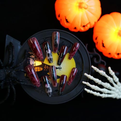 Halloween Press On Nails Long Square Fake Nails Horror Blood Ghost Design - Variation of THIS listing Hallowen / Style-28