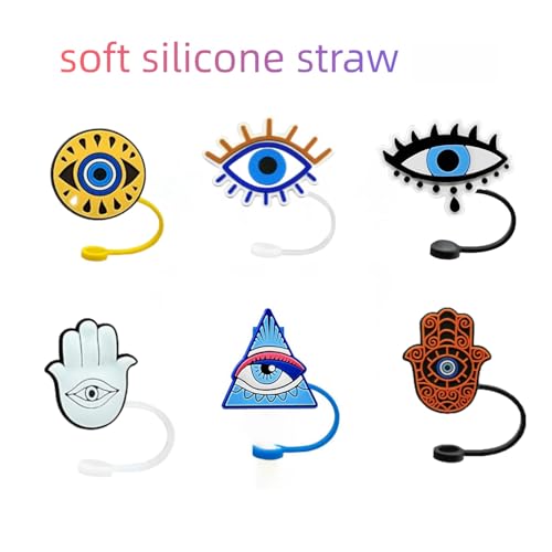Evil Eyes 8mm Silicone Straw Cover Tips for Stanley Cup - Reusable Splash Proof Protector