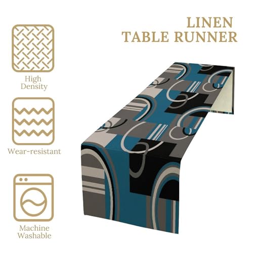 Geometric Table Runner Black White Gray Teal Minimalist Dinner Decor 13x60in - Variation of W13"x L60" / G Blackwhite-7
